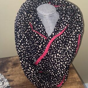 LOFT Black and White Polka Dot infinity Scarf with Pink Accents